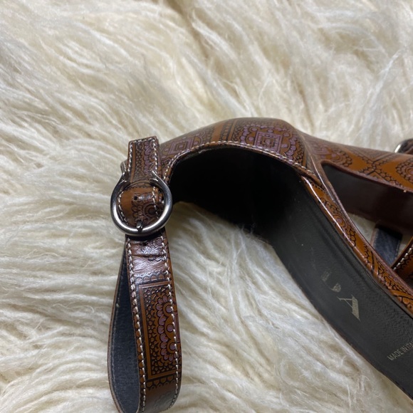 Authentic Prada Black Brown Embroidered Ankle Strap Platform - Picture 5 of 11